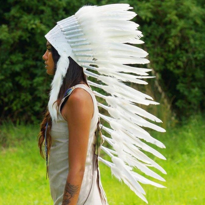 Novum Crafts Feather Headdress | Native American Indian Inspired | White - Image 2